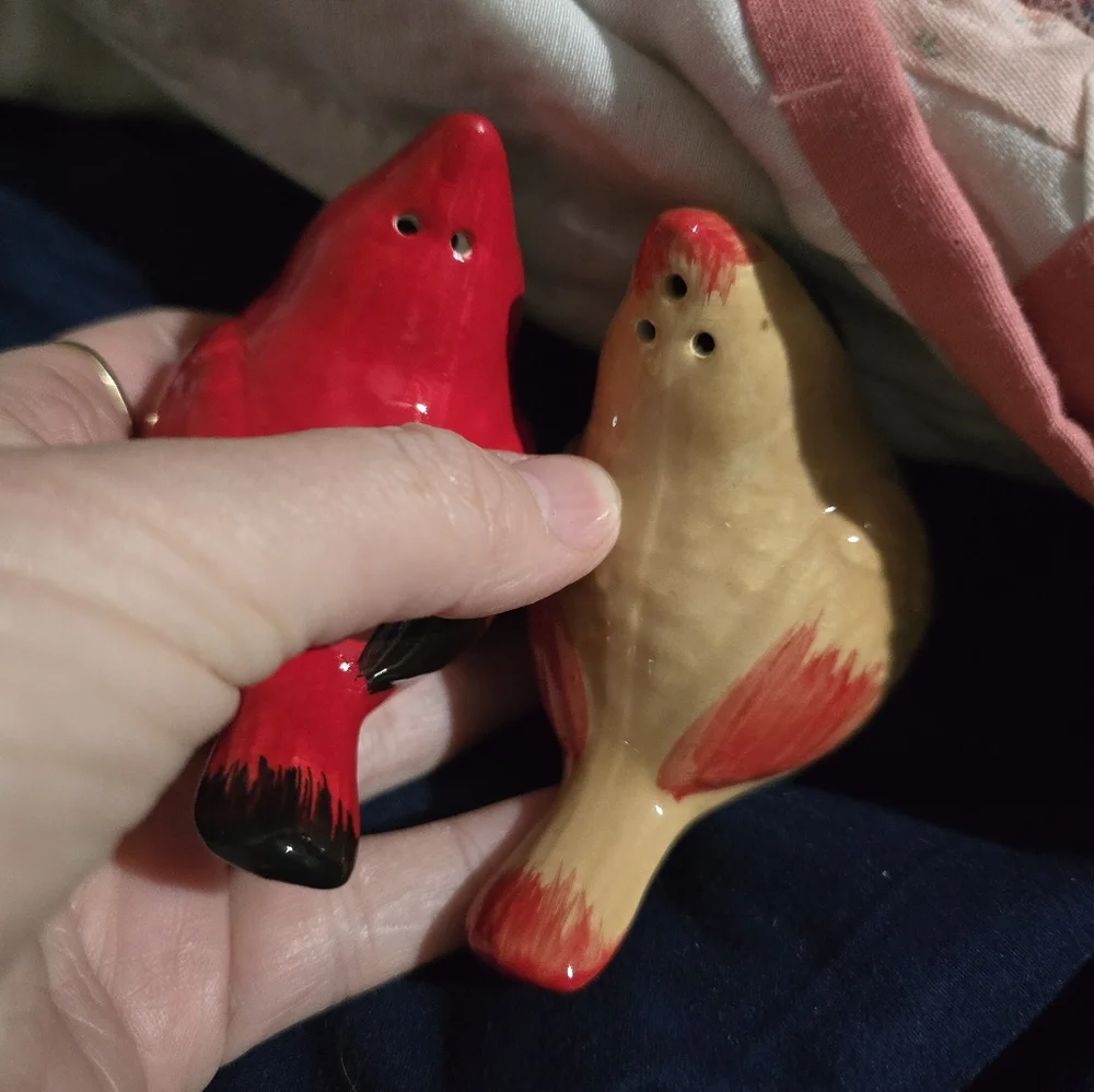 Ceramic Bird Figurines - Red and Yellow Salt And Pepper Shakers